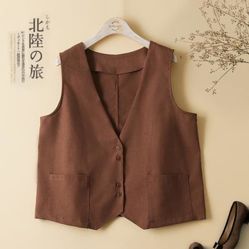 文藝西裝馬甲女短款2024夏季寬松V領無袖坎肩外搭上衣亞麻小馬夾