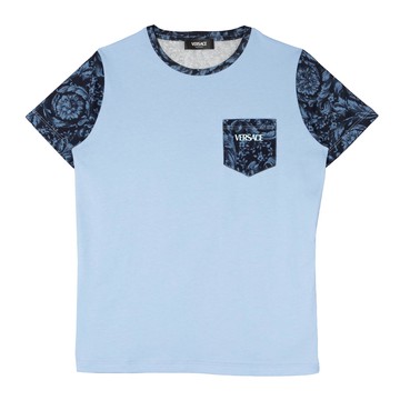 Young Versace Kids 巴洛克印花拼接天藍色 T-Shirt