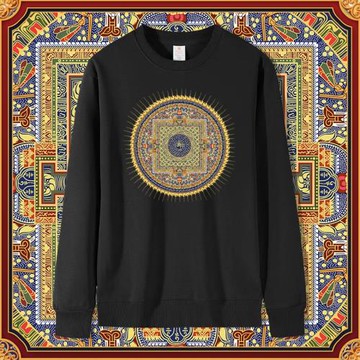 六字真言經文壇城純棉衛衣秋冬季新款男女圓領加絨長袖套頭衫潮