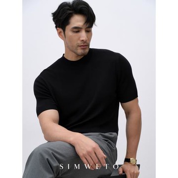 夏季輕熟紳士 16針冰爽桑蠶絲 黑色圓領T恤男商務高級感天絲短袖