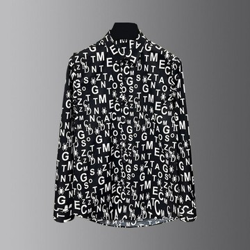 襯衣輕奢高級感男士長袖百搭襯衫印花蜜蜂字母襯衫痞帥男裝襯衫鑫弘-衣錦男裝