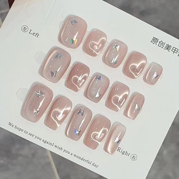 ✨台灣出貨✨純手工穿戴美甲貓眼愛心蝴蝶短款新款顯白高級可拆卸指甲貼片