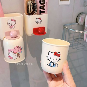 ✨臺灣出貨✨可愛小貓磁吸漱口杯置物架倒掛瀝水可愛卡通打孔壁掛式牙刷收納架