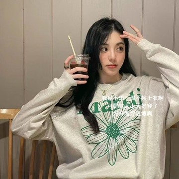 【唯家】韓國流行小雛菊衛衣女春秋新款韓系穿搭寬鬆遮肉時尚長袖T恤