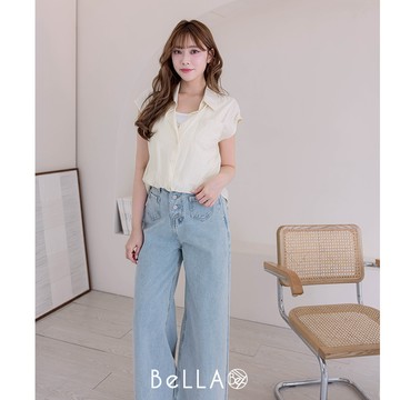 【夏季新品】BeLLA 小馬項鍊條紋襯衫上衣 黃色