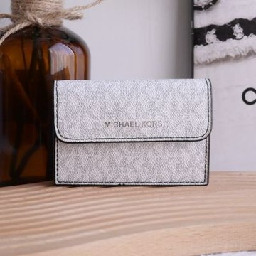 MICHAEL KORS COOPER 經典MK印花風琴式零錢名片卡夾(白/黑邊)