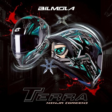 【入門首選】Bilmola TERRA CANINE NINJR 忍者 綠 全罩式安全帽 (有色鏡片另購)