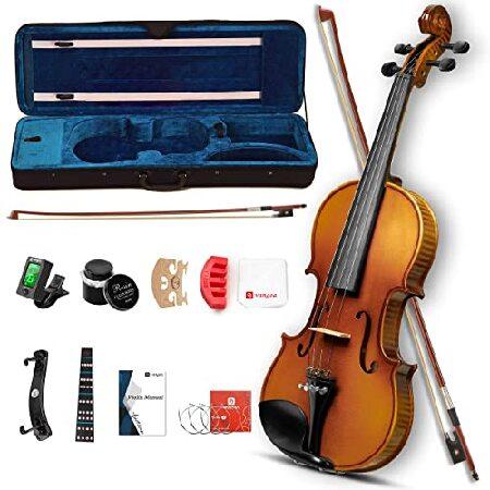 Vangoa Violin Full Size Set Acoustic Violin Fiddle Kit Professional Solid Wood Violin Spruce Top Matched Unique Maple Wood Pattern Premium Ebony F