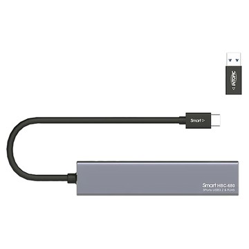 INTOPIC 廣鼎 USB3.2&RJ45鋁合金集線器 3孔USB3.2最高5Gbps傳輸速度 1Gbps高速有線網卡 附有USB-A轉接頭  金屬灰  1個