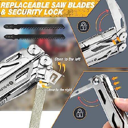 BIBURY Multitool Pliers, Stainless Steel Multi Tool Pliers with Replaceable Wire Cutters and Saw, Foldable Multitools Scissors Screwdriver, I