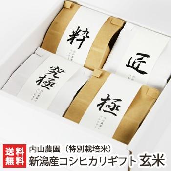 新潟産 特別栽培米コシヒカリ「玄米」食べ比べ 2合×4袋ギフトセット 内山農園 ギフトにも！ のし無料 送料無料