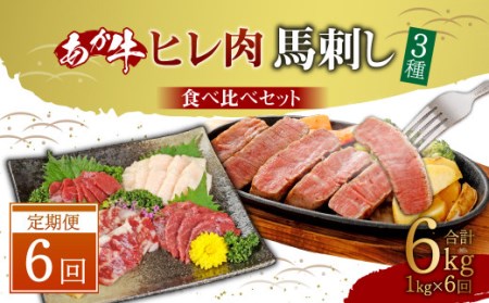  あか牛 ヒレ肉 800g (6枚前後)・ 馬刺し 200g 赤身 100g 霜降り 50g たてがみ 50g) 食べ比べ セット