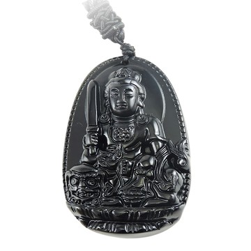 喜緣玉品 十二生肖守護神黑曜石玉珮 附掛繩 可調整長度  文殊菩薩  1個