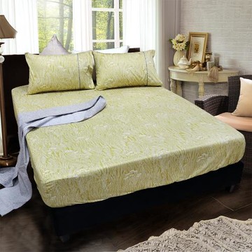 FITNESS 精梳棉單人床包+枕套二件組-葉羽情(芥綠)