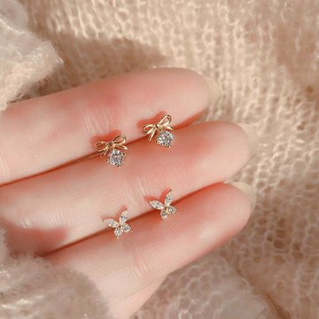 925銀睡覺不用摘小蝴蝶耳釘女氣質韓國精致小巧蝴蝶結耳飾 925銀