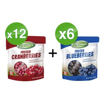 Frenature富紐翠 加拿大A級莓果(冷凍藍莓6+冷凍蔓越莓12)【冷凍宅配】