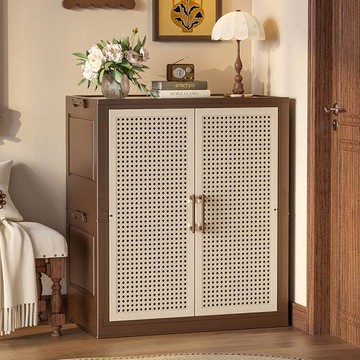 AOTTO 65面寬中古藤編可調節收納鞋櫃(鞋櫃 收納櫃 置物櫃 櫥櫃)