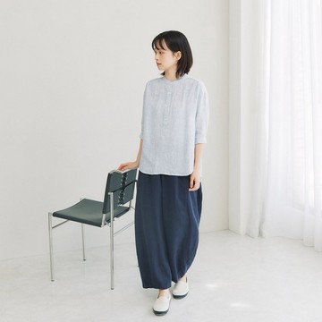 【Simply Yours】半開條紋亞麻衣 藍F