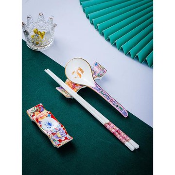 景德鎮琺瑯彩陶瓷公筷子托骨瓷筷子架創意湯勺托勺子架三用筷子架