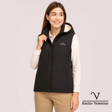 Emilio Valentino范倫鐵諾 女款 防風 毛裡鋪棉 連帽  背心_黑(22-5P9270W)