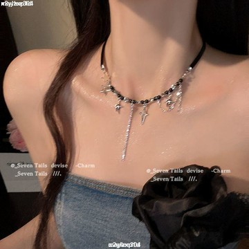 ⭐️優選好貨⭐️ 項鏈 配飾 項圈 脖鏈黑色芒星串珠項鏈女高級設計感小眾鎖骨鏈氣質百搭頸鏈配飾