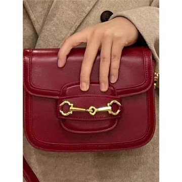 法國MK紅色馬鞍包女2024新款高級感真皮新娘結婚包洋氣單肩斜挎包