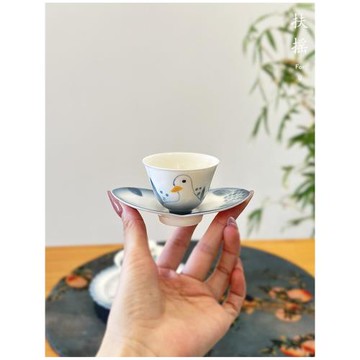 扶搖純手繪景德鎮加油鴨主人杯品茗杯功夫茶具中式復古陶瓷茶杯盞