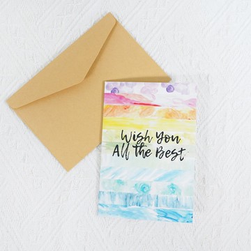 【萬事如意】水彩祝福 祝賀卡連信封 簡單 紀念 心意 問候 萬用卡
