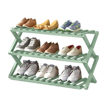 楠竹免安裝折疊三層簡易鞋架 天然竹材 承重力強 輕便 可放約9~12雙鞋  灰豆綠  1個