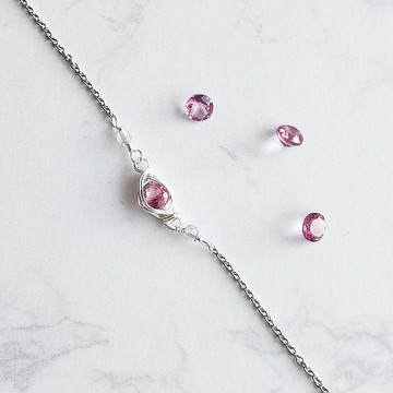 粉紅托帕石和拉長石繞線手鍊