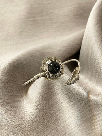 天然  黑曜石 手環 尼泊爾 手工製 925純銀