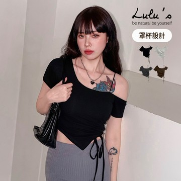 LULUS/斜肩吊帶抽繩罩杯BRATOP上衣４色【A01260156】帶胸墊 罩杯上衣 露肩260408