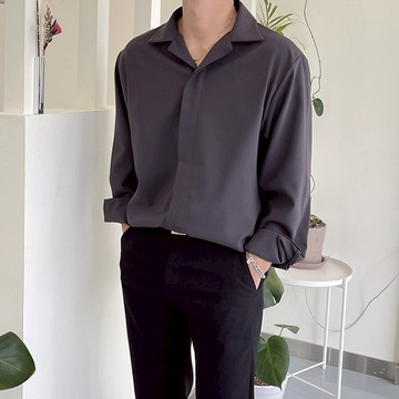 正韓古巴領質感隱藏扣長袖襯衫 5色 YUPPIE 預購商品 0516