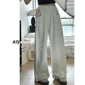 阿頭家慵懶美式百搭休閑褲男女同款闊腿寬松垂感拖地褲秋冬季衛褲