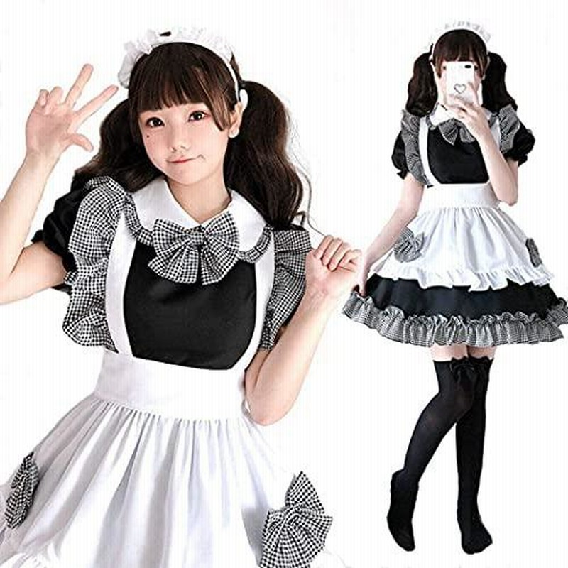 Mメイド服チェッククラシカルロングワンピースとロングエプロン-