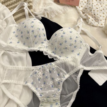 DUYI~夢詩 內衣女無鋼圈性感小胸聚攏顯大蕾絲防下垂收副乳少女純慾文胸套裝