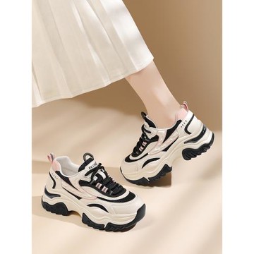 厚底老爹鞋女2025春秋新款真皮百搭增高休閑鞋輕便軟底旅游運動鞋