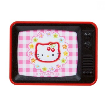 asdfkitty*日本製 KITTY 50週年紀念 復古電視機造型磁鐵-粉方格-冰箱貼 裝飾磁鐵-正版商品