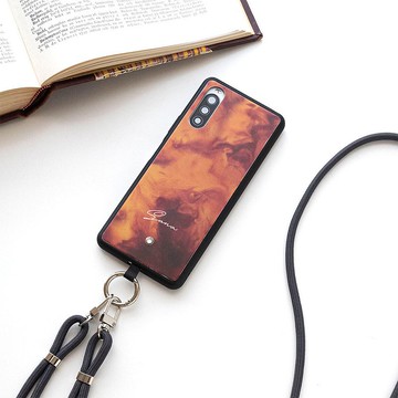 多型號相容於智慧型手機外殼，玻璃，搭配 HM 肩帶 [玳瑁風格，個人化] 智慧型手機肩帶，搭配文字 JI77U