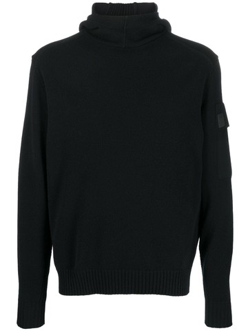 C.P. Company - logo-patch knitted hoodie - men - Polyester/Virgin Wool - 50 - Black