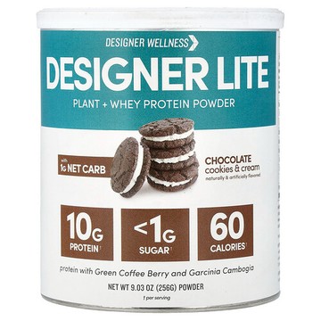 Designer Wellness, Designer Lite，植物 + 乳清蛋白質粉，巧克力曲奇和乳油味，9.03 盎司（256 克）