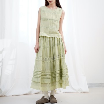 蕾絲花邊無袖背心裙子套裝894893