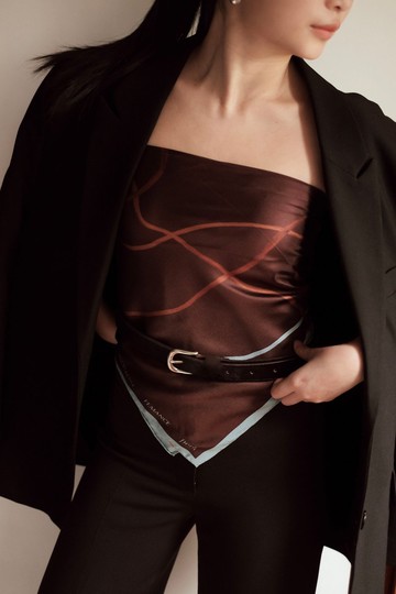 銀釦馬毛皮革腰帶 - 咖