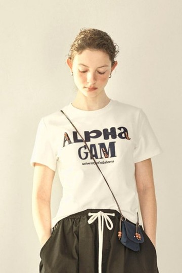 純棉字母印花短袖上衣（附小包）