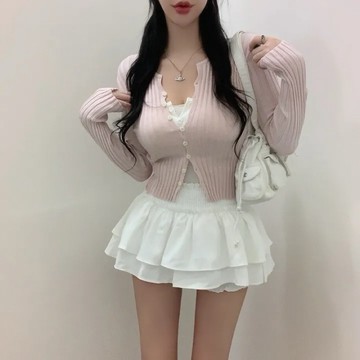 🇰🇷Korea韓國連線·正韓 簡約V領坑條針織外套 針織罩衫 開襟衫 薄外套 小外套 螺紋 合身外套 韓國代購 東大門