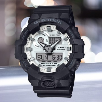 CASIO 卡西歐 G-SHOCK 大膽時尚 搶眼黑白對比 正面按鈕雙顯錶 GA-700WD-1A