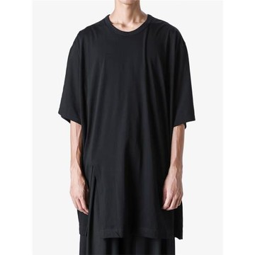 GAOSTUDIOS黑色特寬松中長款T恤五分袖男女廓形開衩重疊搭配短袖