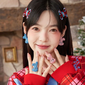 立體毛絨小兔 植絨樹脂 耳釘 耳夾 戒指 2色