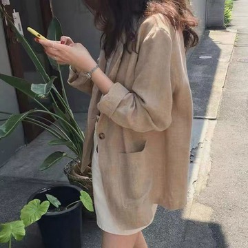 【】亞麻西裝外套 女裝 夏季新款 寬鬆薄款 西服 棉麻 女西裝 西裝女裝 休閒西裝外套 薄外套 防曬外套 上班族穿搭