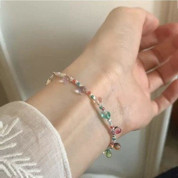 ✨壹灣出貨✨彩色果汁泡泡碎銀銀子手鍊女夏季高級韓系多巴胺甜美琉璃串珠手環
